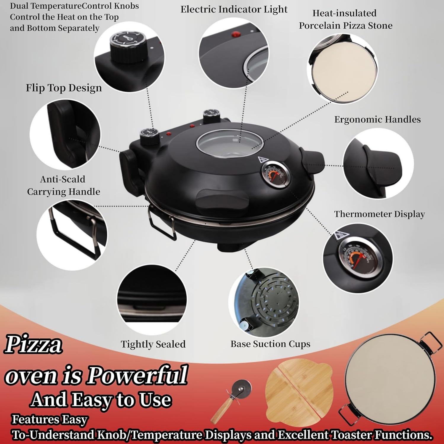 Pizza Oven 2024 Electric Pizza Oven Indoor Portable Pizza Maker 12 Inch Countertop Pizza Oven Outside, Pizza Oven Electric Indoor Heats Up To 800˚F Pizza Oven Backyard Pizza Oven As Seen on Tv