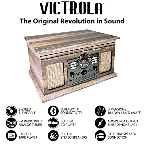 Victrola Nostalgic Classic Wood 6-in-1 Bluetooth Turntable Entertainment Center, Mahogany Bundle with Victrola Wooden Stand for Wooden Music Centers with Record Holder Shelf