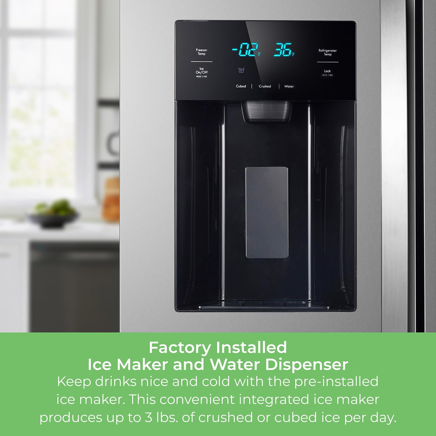 Kenmore 46-51805 Counter-Depth Side Refrigerator/Freezer with Stainless Steel, Water Dispenser, Ice Maker, Quiet and Energy Efficient Inverter Compressor, 36 Inch