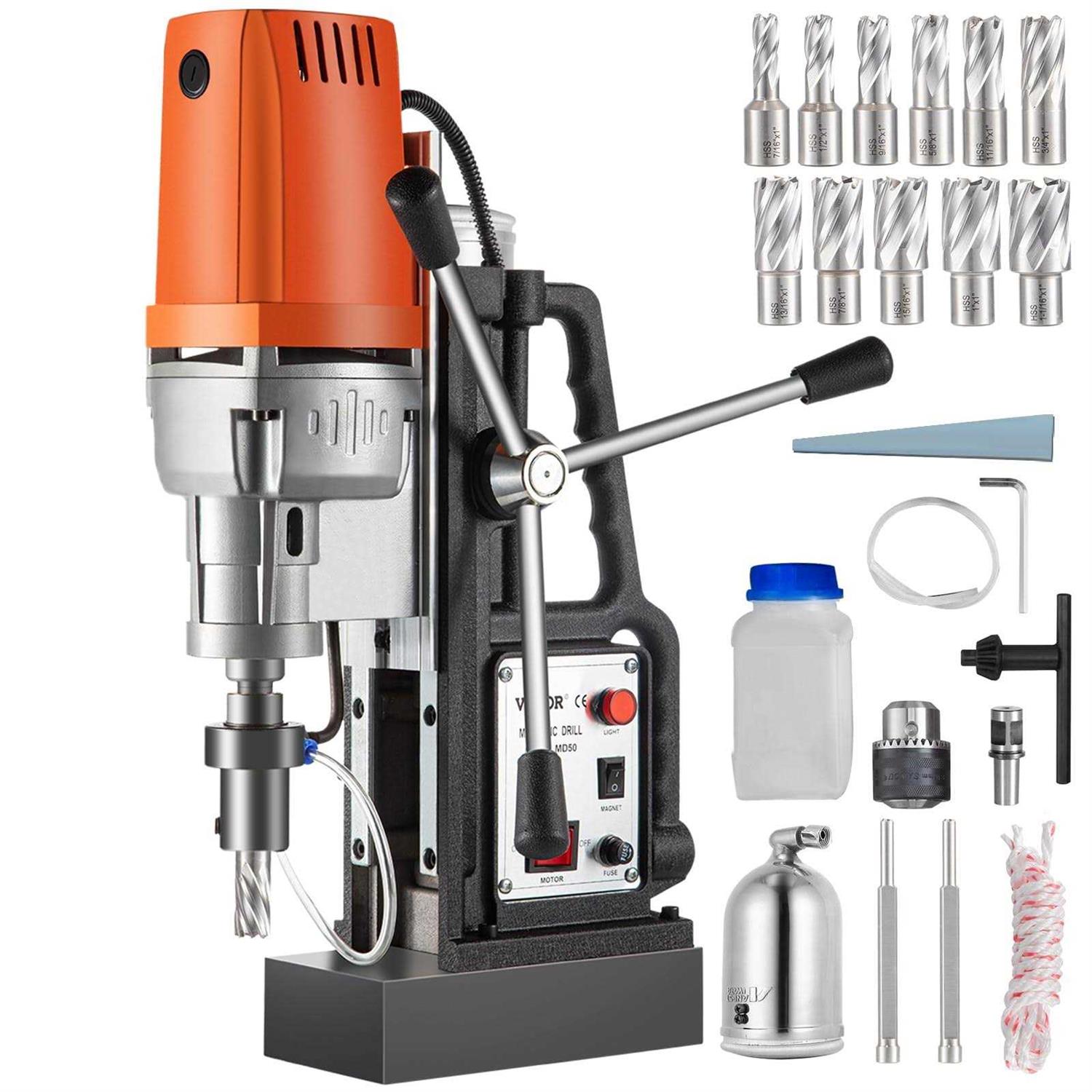 VEVOR Magnetic Drill 1680W Magnetic Drill Press with 2Inch Boring Diameter Annular Cutter Machine 2900 LBS 11pcs HSS Annular Cutter Bits - Shop Hardware Tools Online Store