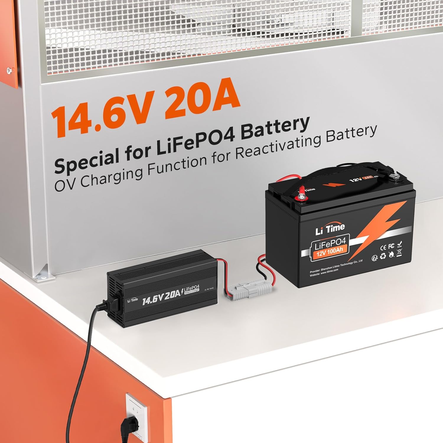 LiTime LiFePO4 Battery Charger 12V 20A, 14.6V Lithium LiFePO4 Batteries Charger AC-DC for Lithium LiFePO4 Deep Cycle Rechargeable Batteries