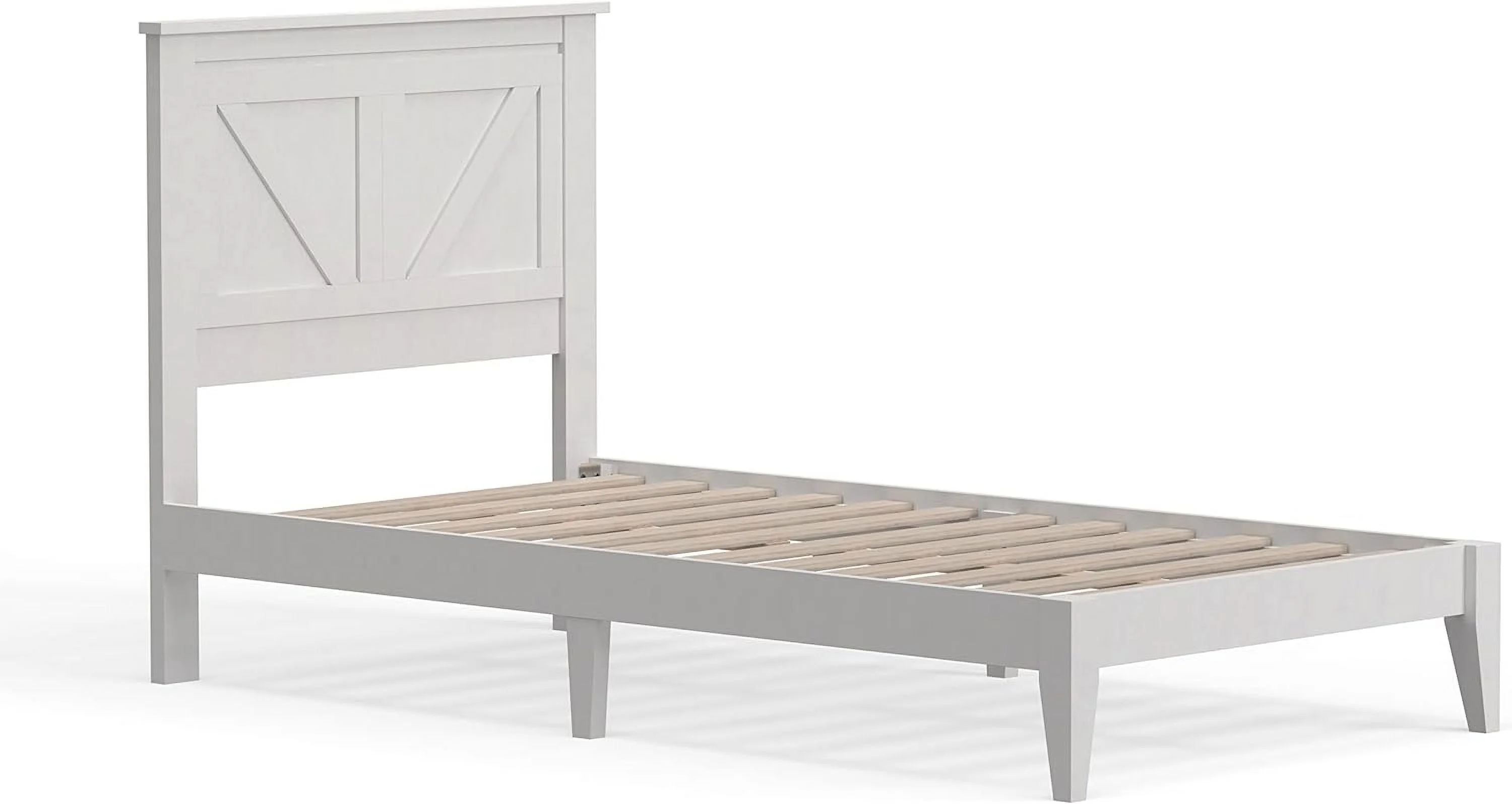 Farmhouse Solid Wood Platform Bed In - Gloss White