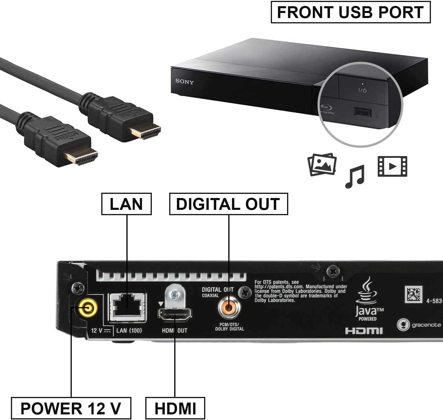 Sony 4K Upscaling 3D Home Theater Streaming Blu-Ray DVD Player with Wi-Fi, Includes HDMI Cable, Official Sony Remote, and Cloth