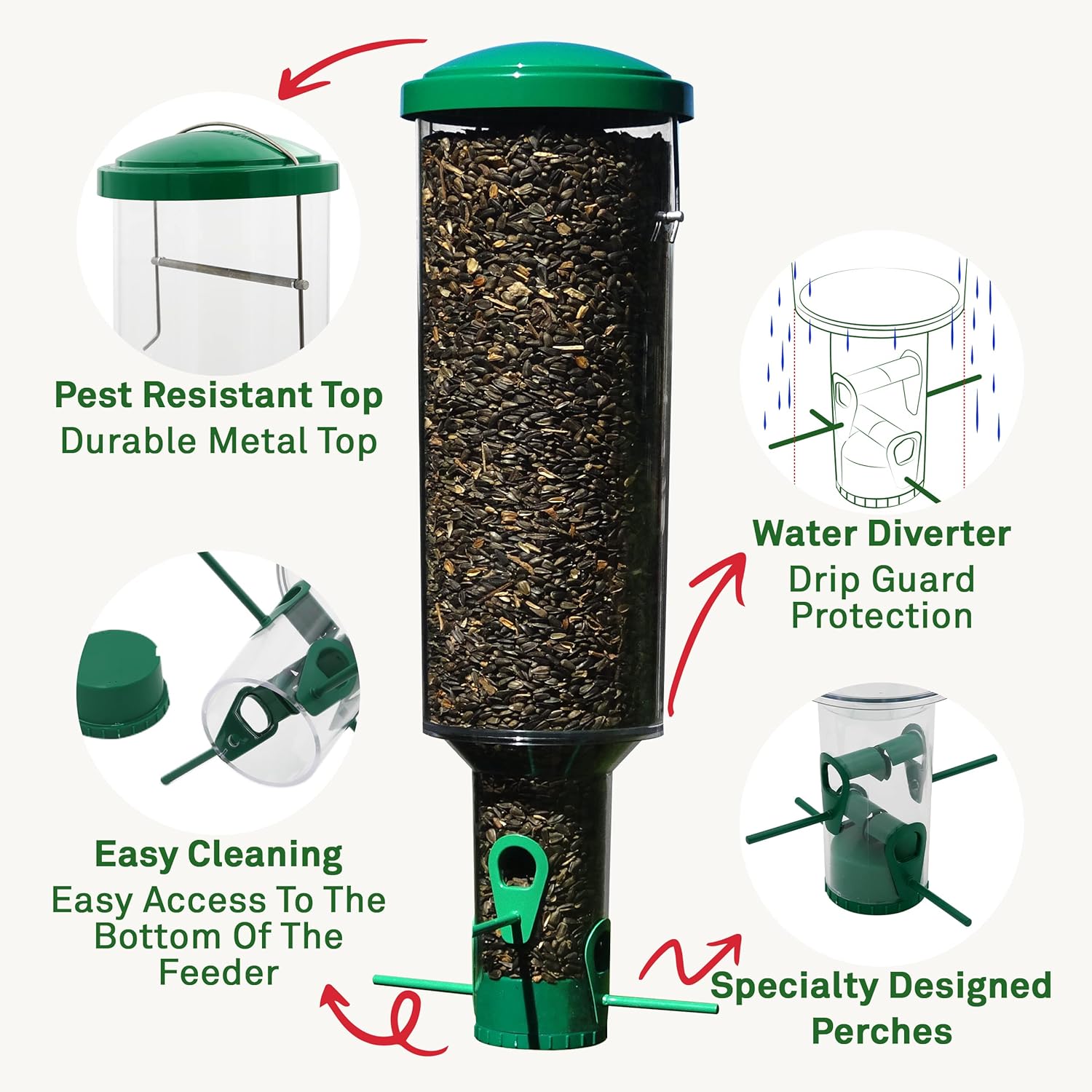 My Bird Feeders Squirrel Proof for Outside Hanging - Large Cylinder Tube 7lb Capacity - Rain Diversion, Mold Prevention, Easy Clean - Wild Bird Feeder - Great for Cardinals, Finch, Blue Birds & More Pack of 2