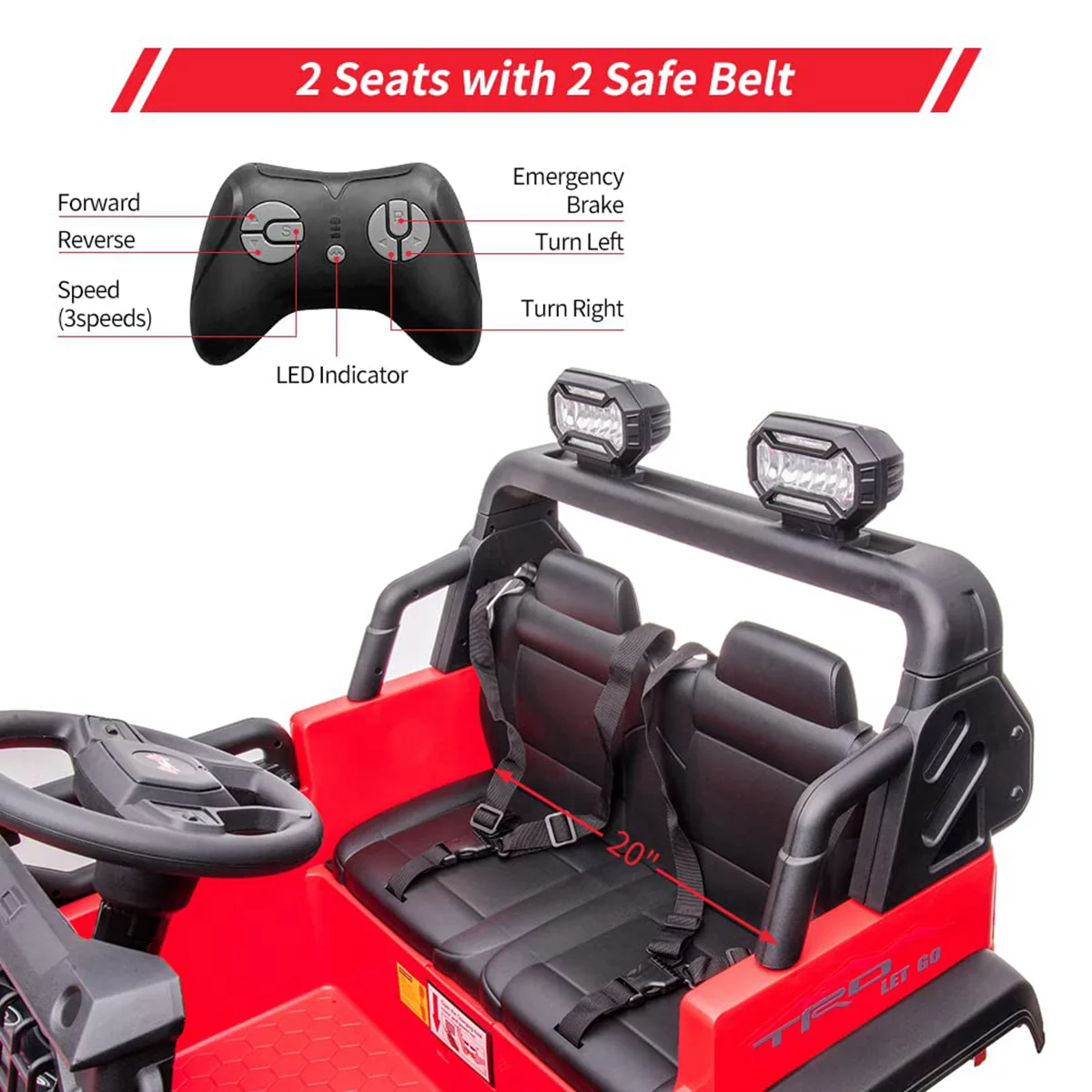 Sakiyrr 2-Seater Kids Ride on Car with Remote Control, 24V Electric Vehicle Toy with Storage Space, Red