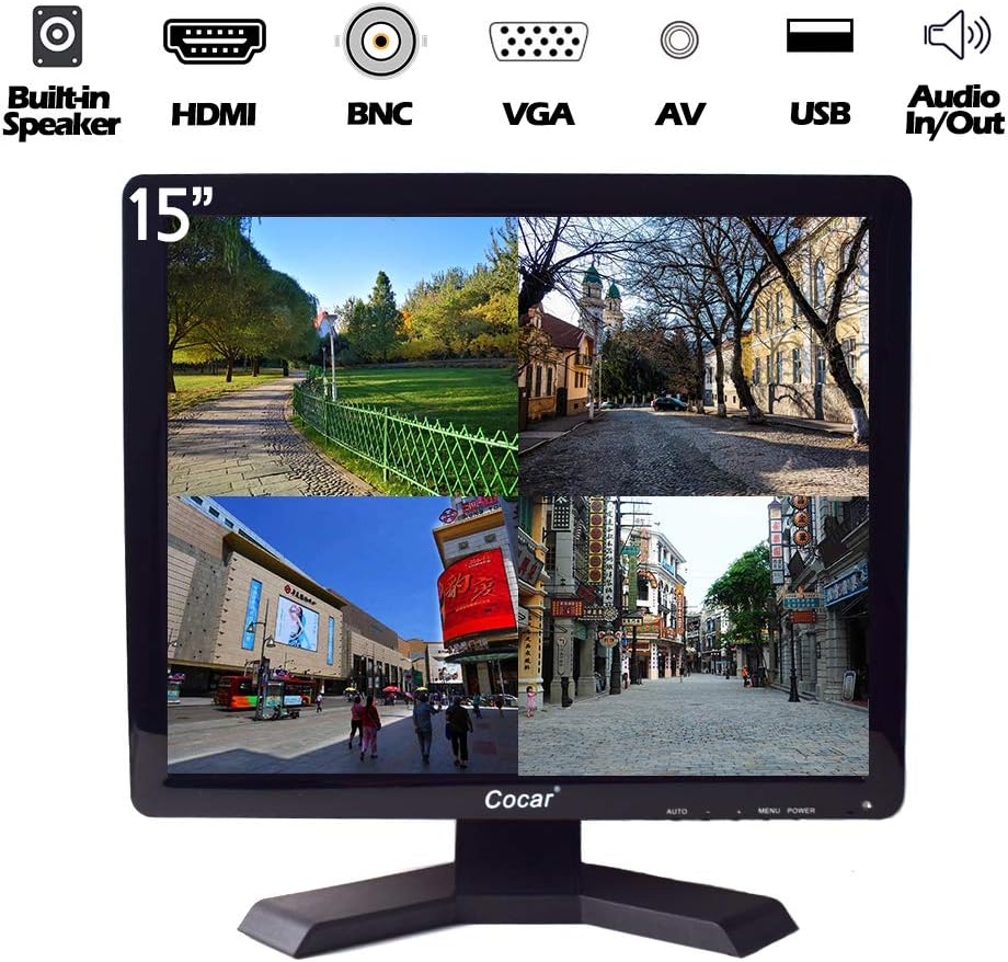 12 Inch LCD Security CCTV Monitor VGA HDMI AV BNC, 4:3 HD Display LED Backlight Screen with USB Drive Player for Home Surveillance Camera STB PC 800x600 Resolution Built-in Speaker Audio in/Out