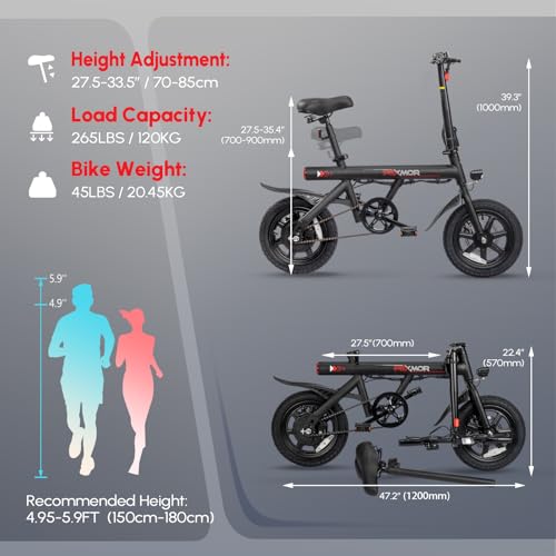 PEXMOR Electric Bike for Adults, 350W Motor (Peak 500W) Ebike 36V 6AH Battery, 14" Folding Commuter City Electric Bicycle for Adults/Teens, Complies to UL2849