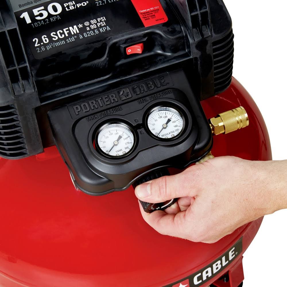 Porter-Cable C2002R Oil-Free Pancake Air Compressor, 0.8 HP, 6 gal