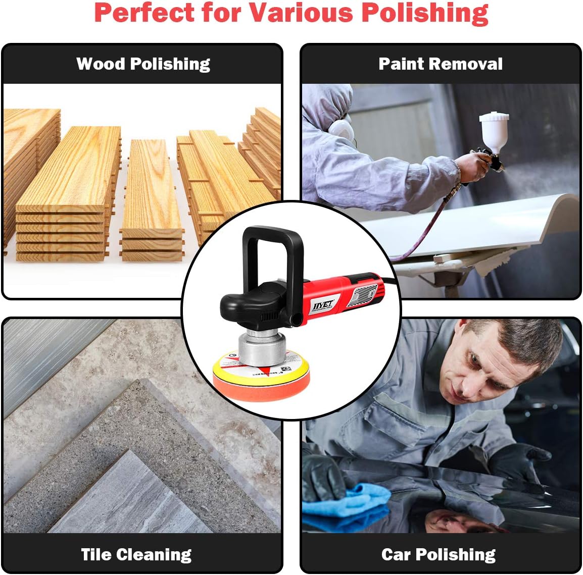 Power Tools Random Orbital Polisher Electrical Sander Variable Speed Dual-Action Grinder Buffer Kit For Auto Detail (6 inch)