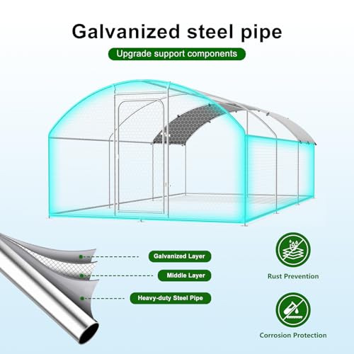 Large Metal Chicken Coop Walk-in Poultry Cage Chicken Run Pen Dog Kennel with Waterproof and Anti-Ultraviolet Cover for Outdoor Farm Use(9.8' L x 19.7' W x 6.4' H)