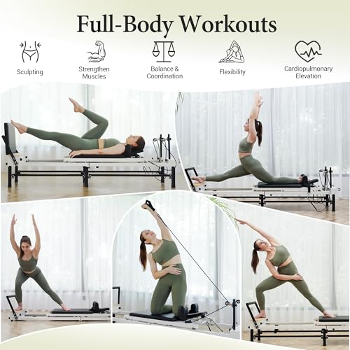 PAETA Pilates Reformer, 91" Foldable Reformer Pilates Machine with Adjustable Reformer Heights, Pilates Equipment with Piano Wire Spings and Jump Boards
