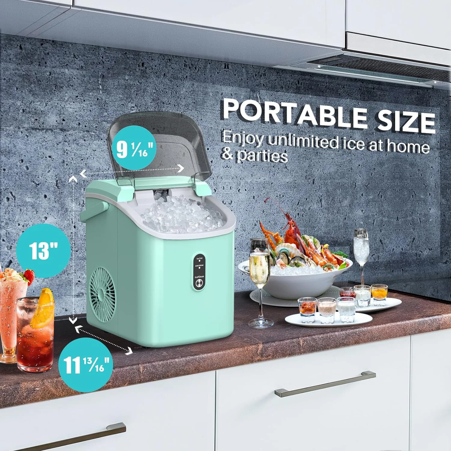 Nugget Ice Maker Countertop, Pebble Ice Maker with Soft Chewable Pellet Ice, 33Lbs/Day, Self-Cleaning, One-Click Operation, Portable Nugget Ice Machine for Home Office Kitchen Bar Party - Curated Treasures Market