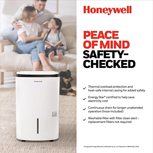Honeywell 50 Pint Energy Star Dehumidifier with Pump for Basements & Large Rooms Up To 4000 Sq. Ft. with Mirage Display, Washable Filter to Remove Odor and Filter Change Alert