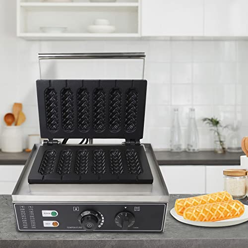 6pcs Waffle Stick Maker, Stainless Steel Waffle Stick Maker Corn Hot Dog Waffle Maker Machine Non-Stick Waffle Irons 50-300℃ Temp Control for Home Commercial Use