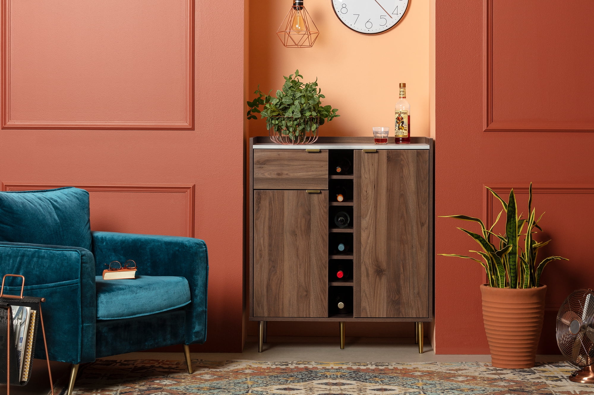 South Shore Hype Buffet with Strorage, Natural Walnut and Faux Carrara Marble