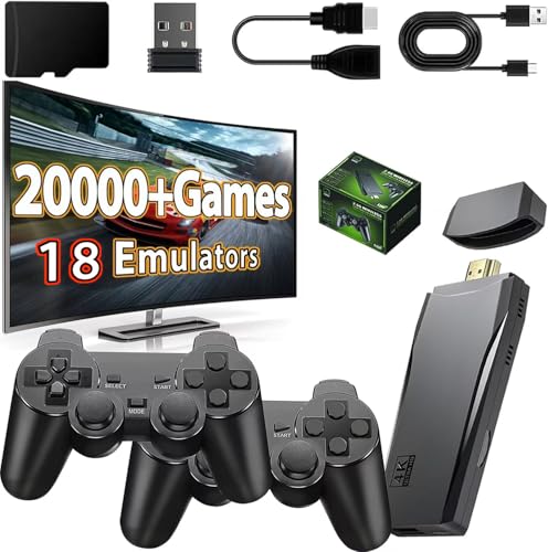 Wireless Retro Game Console Stick, Nostalgia Gaming Stick, Plug & Play TV Video Gaming Stick with 20000+ Games Built-in, 18 Retro Emulators 20GB, 4K HDMI Output, 2 2.4G Wireless Controllers
