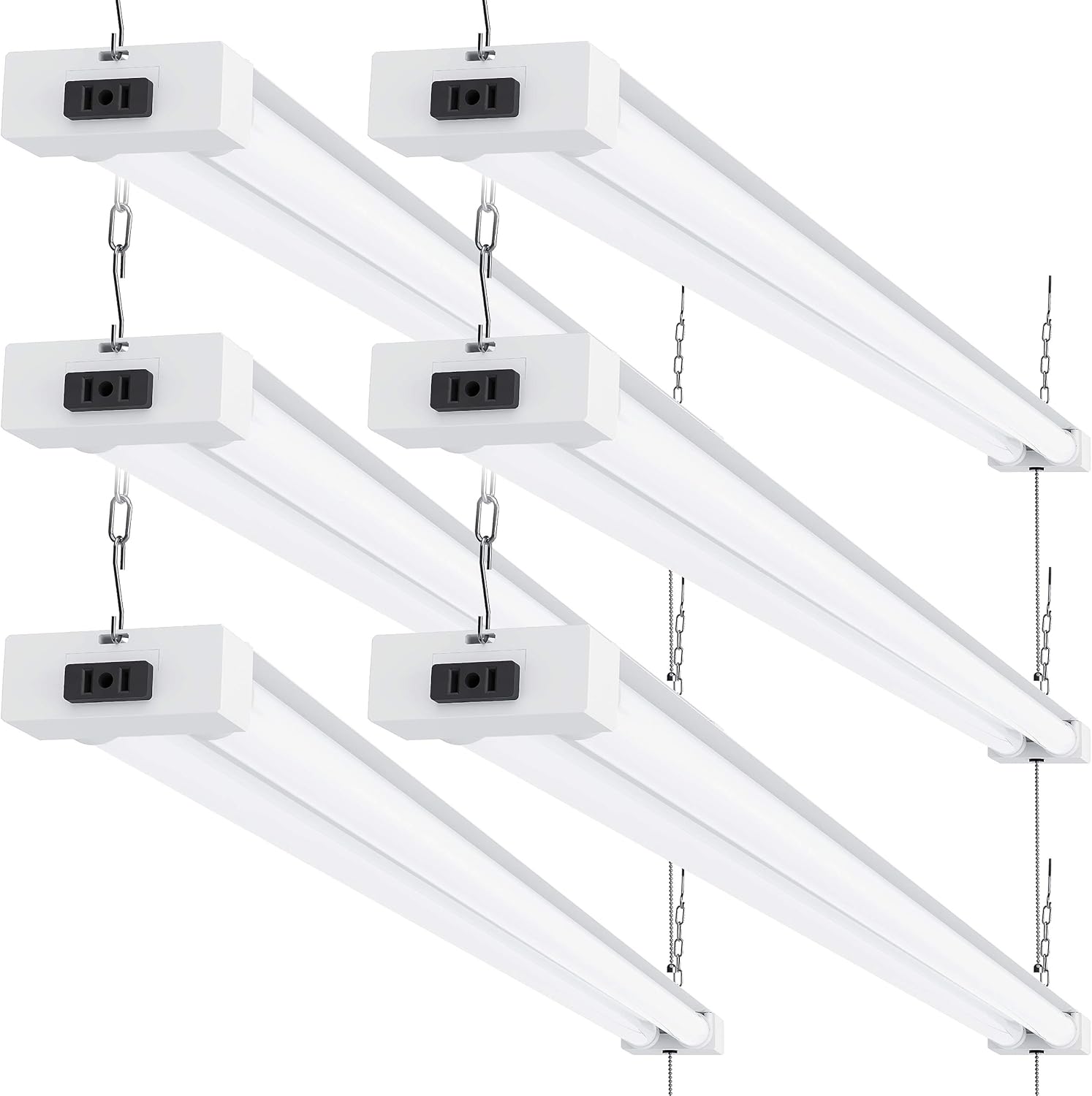 Sunco Lighting LED Shop Lights for Garage Workshop 4FT, Plug in Linkable Utility Fixtures, 40W=260W, 4000K Cool White, 4100 LM, Frosted, Workbench, Pull Chain, Hanging/Mounted, ETL Energy Star 6 Pack