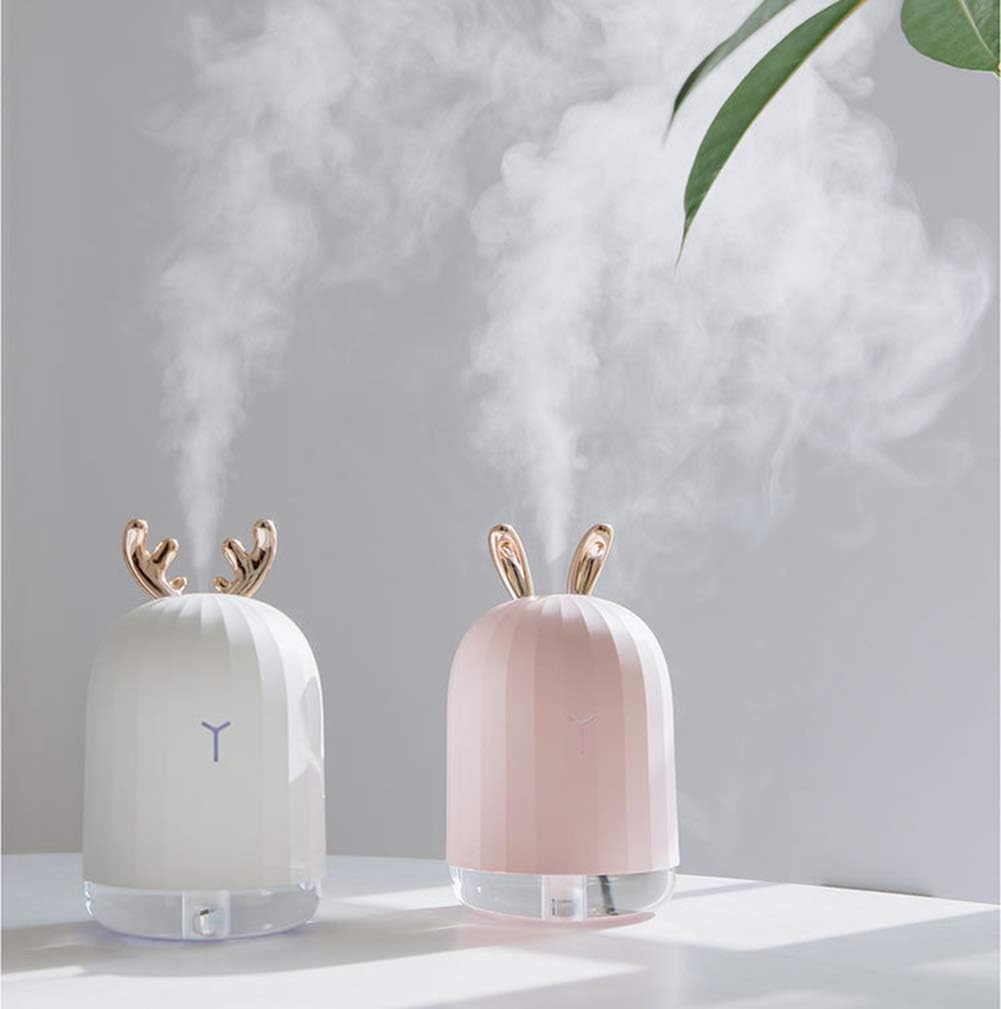 Mini Portable Desk Humidifier - Cute Rabbit USB Cool Mist Air Humidifier with Night Light for Bedroom Office Desktop Car Travel