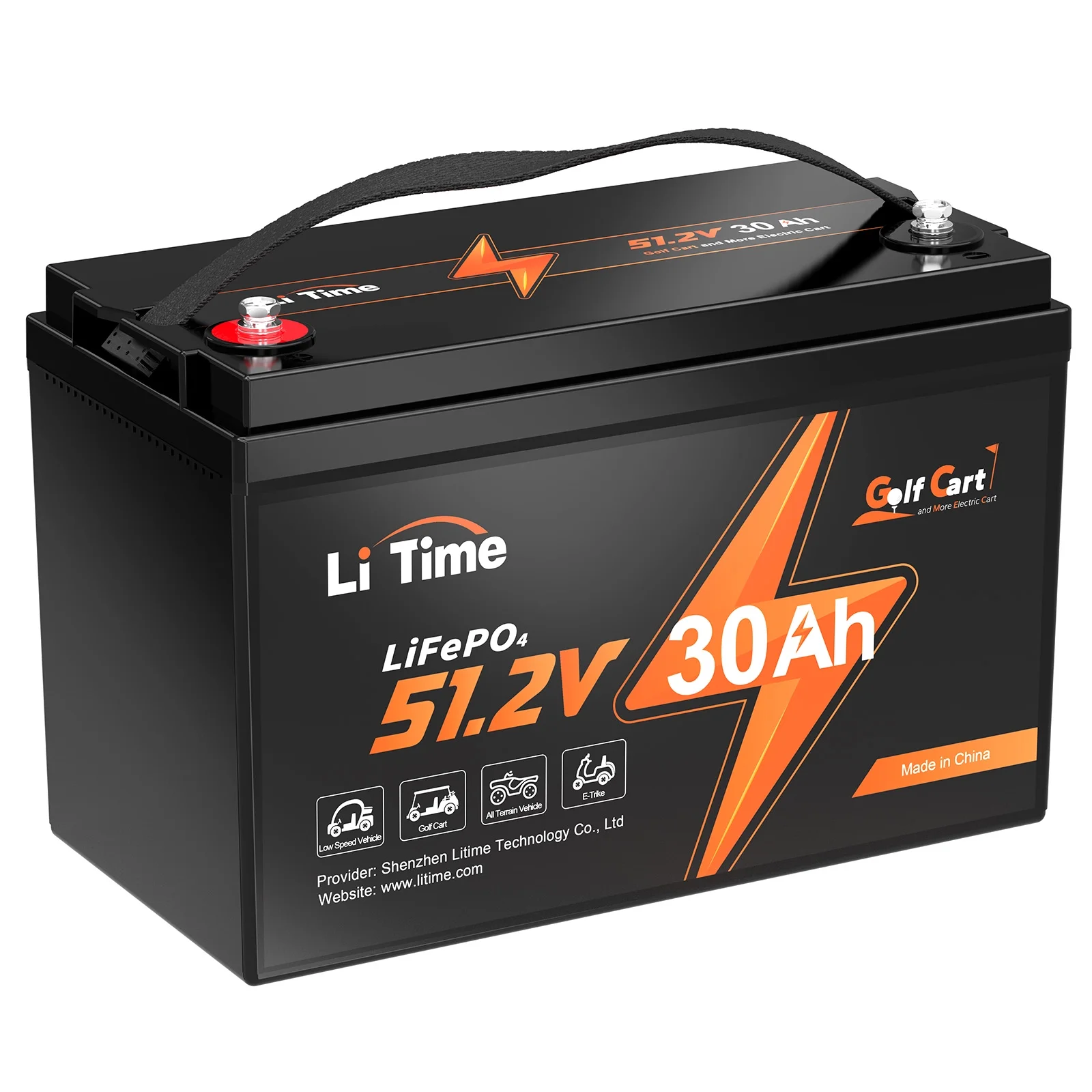 LiTime 48V (51.2V) 30Ah LiFePO4 Lithium Golf Cart Battery, Built-in 60A BMS, Support 2C Discharge, Max. Power 3.07KW, Suitable for 2KW Motor, Perfect for Golf Cart, RV, Lawn Mower - Curated Treasures Market
