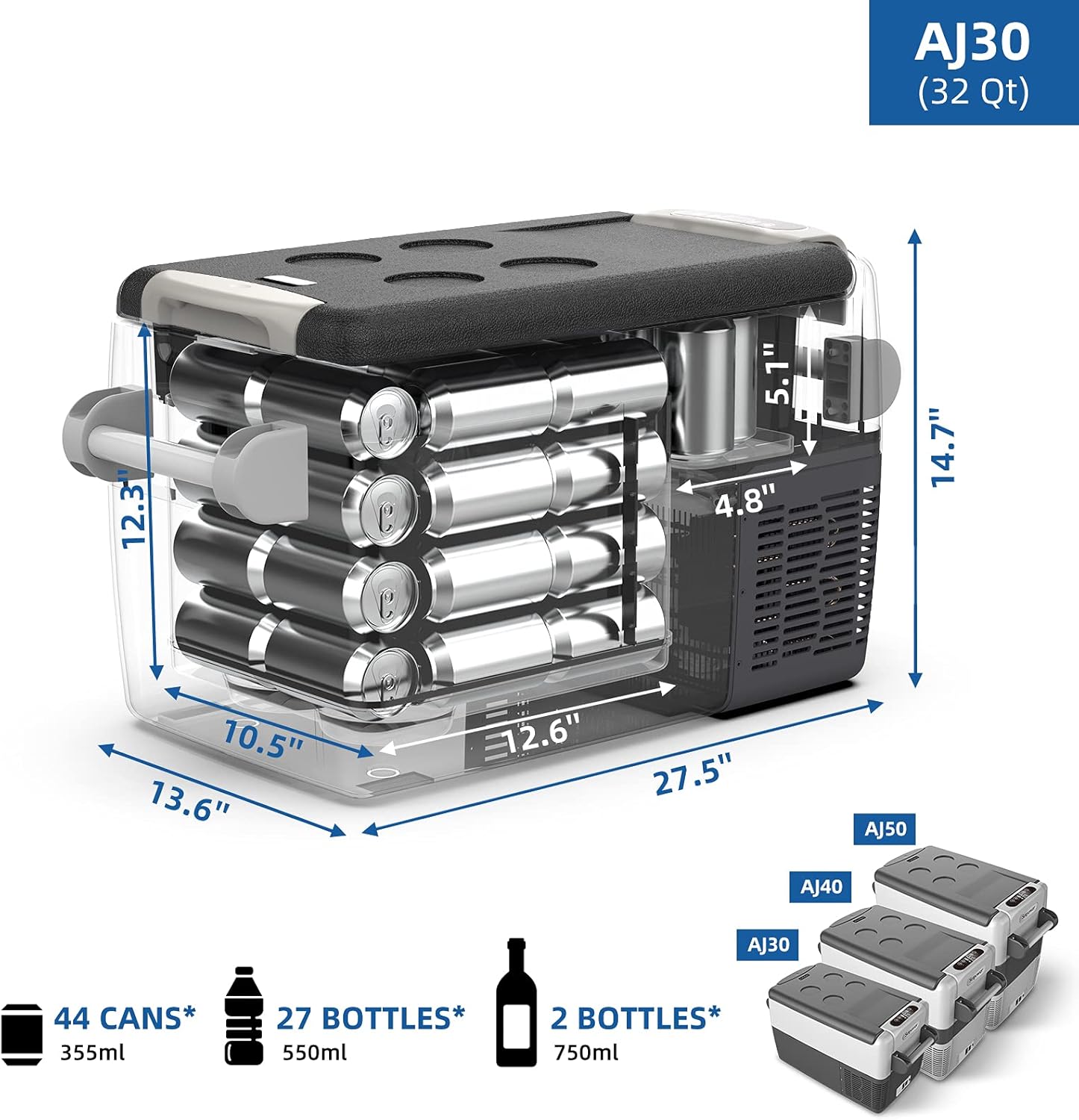 SetPower AJ50 Portable Refrigerator, Car Refrigerator, Portable Fridge Freezer, 12 volt Cooler, Car Fridge, Compact Refrigerator with 3-YEAR Warranty, 12/24V DC and 120-240V AC, Car and Home Use