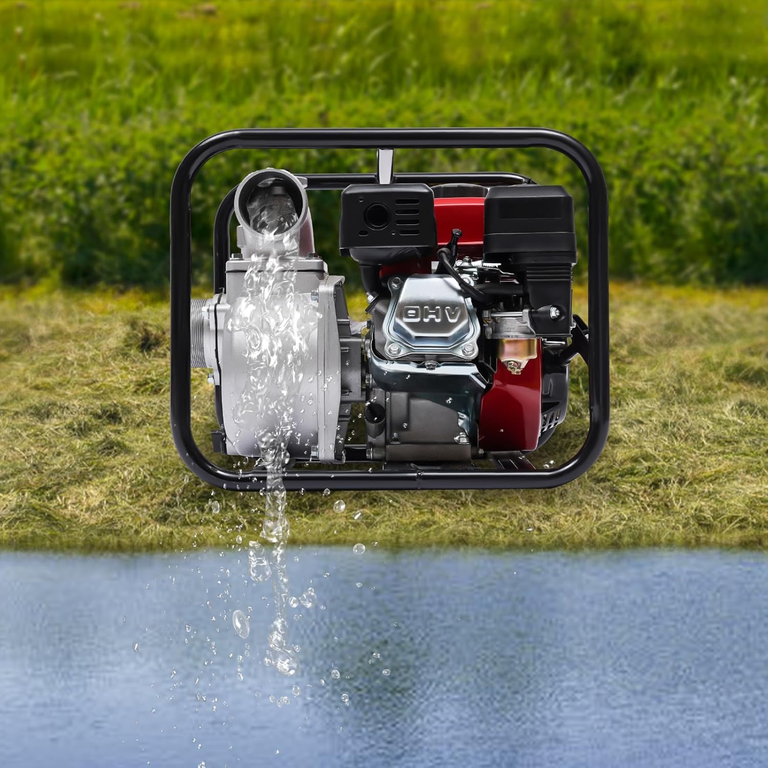 7.5HP 3"Gasoline Powered Water Pump Water Transfer Garden Farm Irrigation Petrol Pump, Portable Engine Intake 60m3/h with Water Filtration Systems