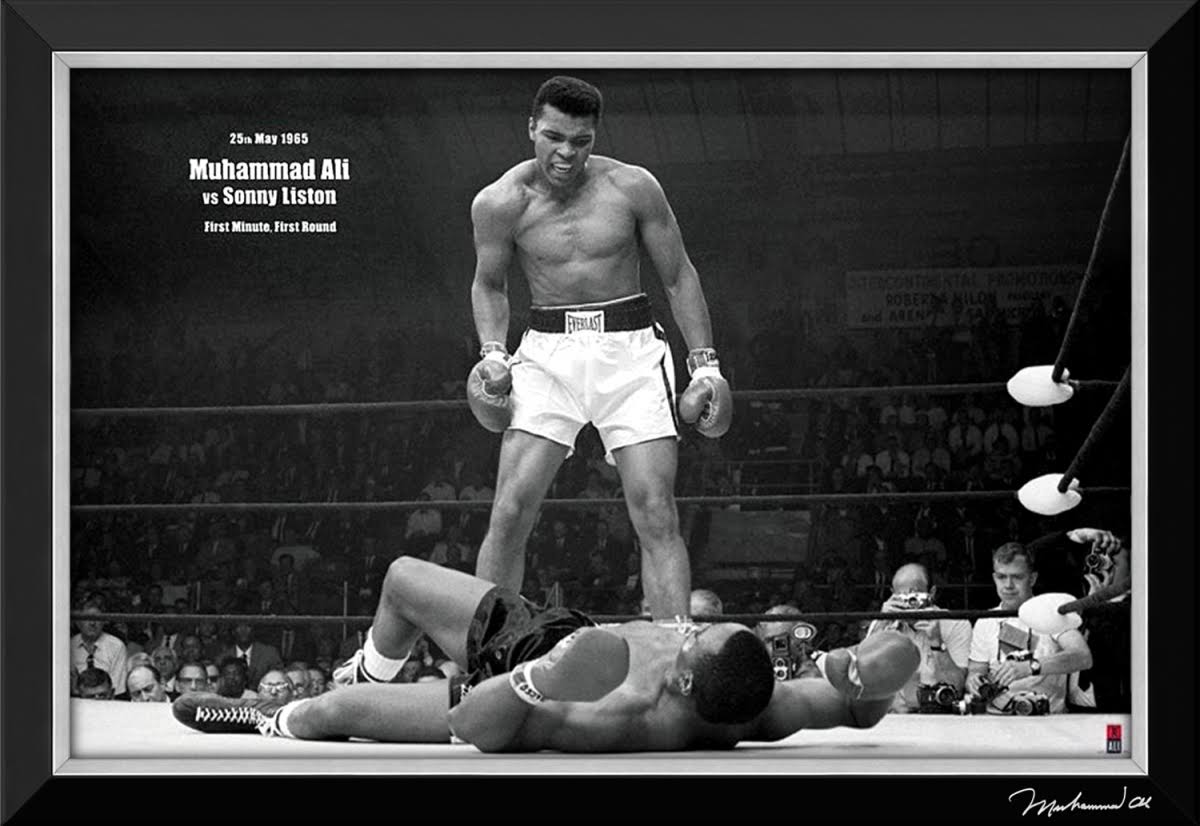 Autograph Authentic AACMB32693 39 x 27 in. Muhammad Ali Vs Sonny Liston First Round Ko Framed Canvas