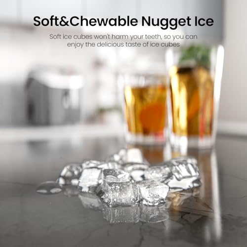 AGLUCKY Nugget Ice Maker Countertop,35lbs/24H,Portable Pebble Ice Machine with Handle,Self-Cleaning Function,Pellet Ice Maker for Home/Kitchen/Office(Black)