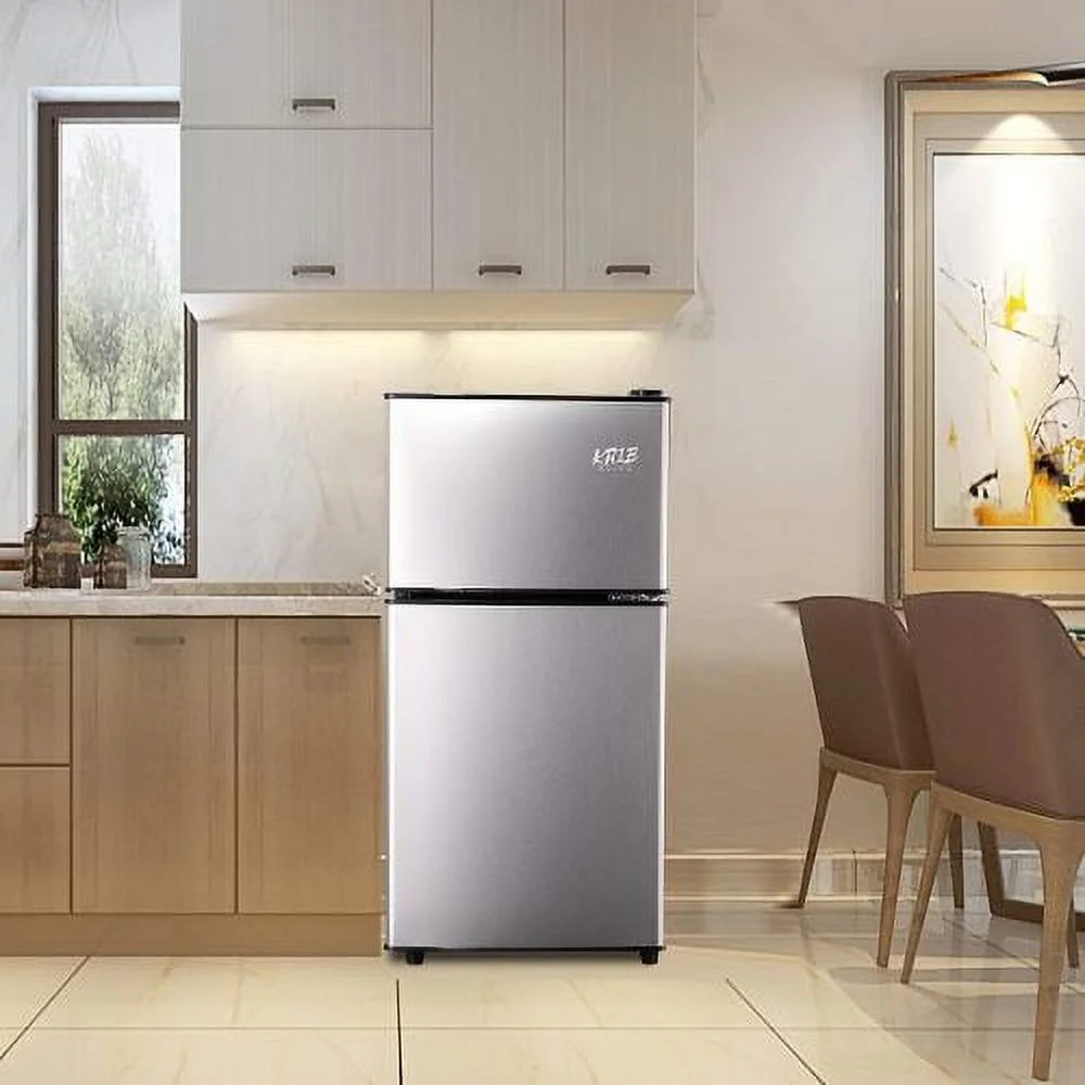 3.5 Cubic Feet Refrigerator, ZPL Compact Refrigerator, Mini Fridge with Freezer and 2 Door, 7 Level Thermostat Removable Shelves for Kitchen, Dorm, Apartment, Bar, Office, Silver