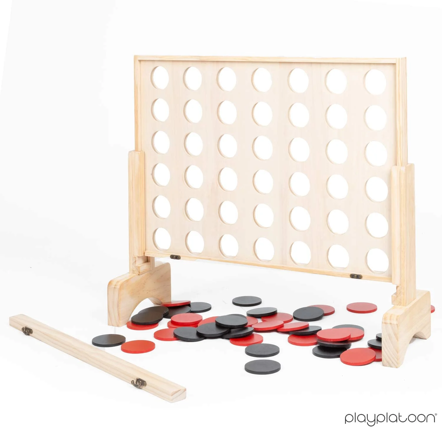 Giant Wooden 4 in a Row Game - Drop Four Connect Board Game Outdoor Game with Coins, Case and Rules