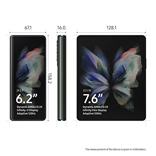 SAMSUNG Galaxy Z Fold 3 5G Cell Phone, Factory Unlocked 2-in-1 Android Smartphone Tablet, 256GB, 120Hz, Foldable Dual Screen, Under Display Camera, US Version, Phantom Green