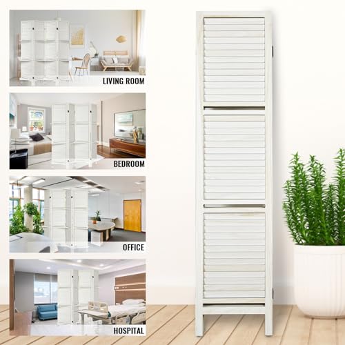 Room Divider with Shelves, Privacy Screen, Room Dividers and Folding Privacy Screens, 5 Panel Wood Temporary Wall Partition Separation Separator, Coconut