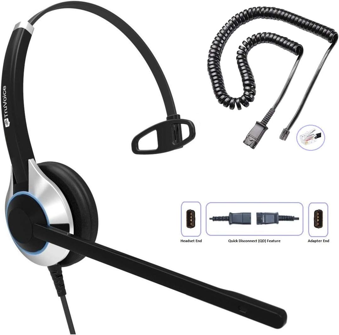 TruVoice HD-500 Deluxe Headset with Noise Canceling Microphone & HD Speakers - Compatible with Mitel, Nortel, Avaya Digital, Polycom VVX, Shoretel, Aastra, Digium, Allworx, ESI, Fanvil + More