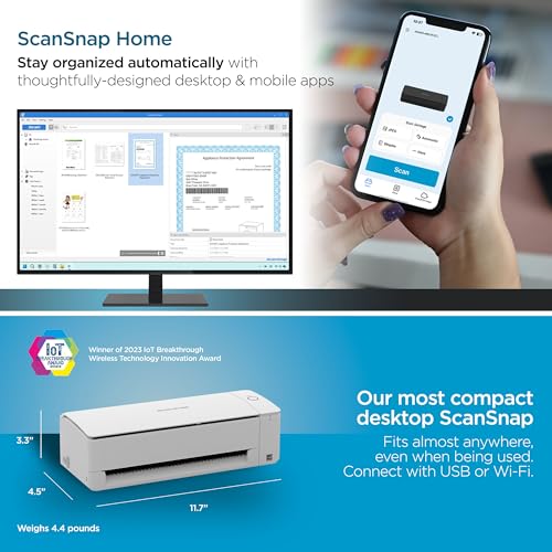 ScanSnap iX1300 Compact Wireless or USB Double-Sided Color Document, Photo & Receipt Scanner with Auto Document Feeder and Manual Feeder for Mac or PC, Black