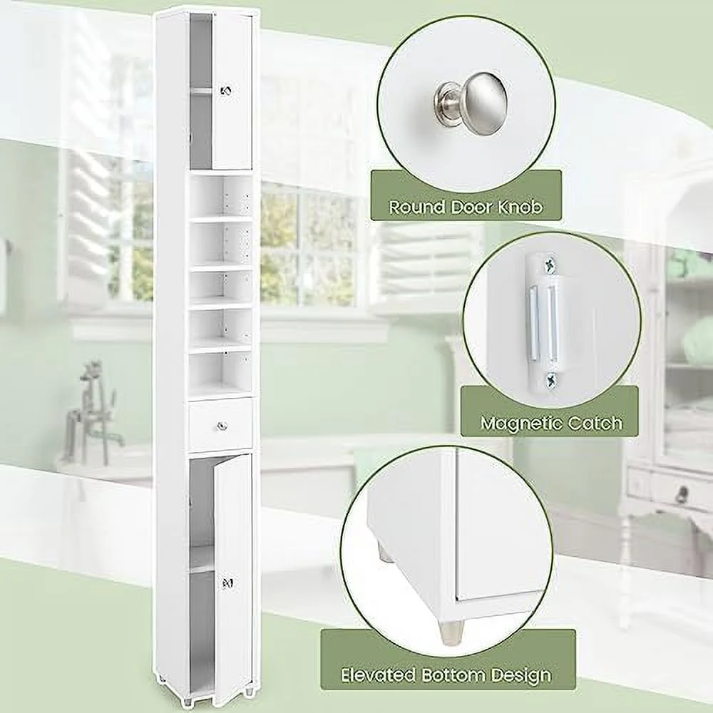 ZFGSUIJN Tall Slim Bathroom  Cabinet  71" Freestanding Bathroom Cabinet w/ 2 Doors  1 Drawer &amp; 5 Adjustable Shelves  Floor Narrow Tower Cabinet for Small Spaces  8" x 8" x - Curated Treasures Market