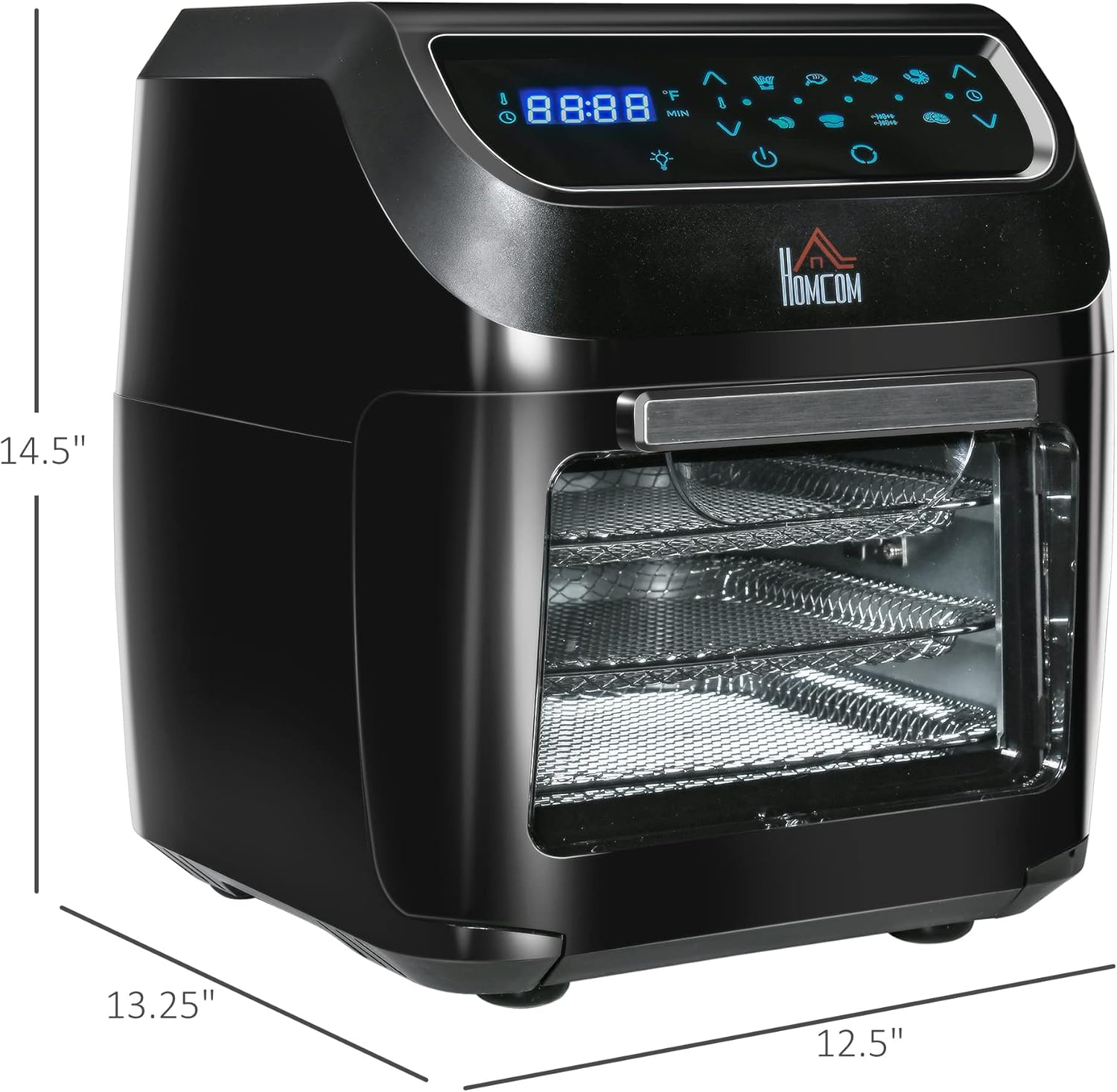 HOMCOM 12 QT Air Fry Oven, 8 In 1 Countertop Oven Combo with Air Fry, Roast, Broil, Bake and Dehydrate, 1700W with Accessories and LED Display, Black