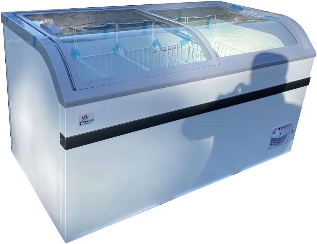 Chest Freezer for Supermarket Glass sliding Door 58" White Showcase Freezer Curve Display Top w/Storage Baskets - 18 Cu.Ft SDSC500