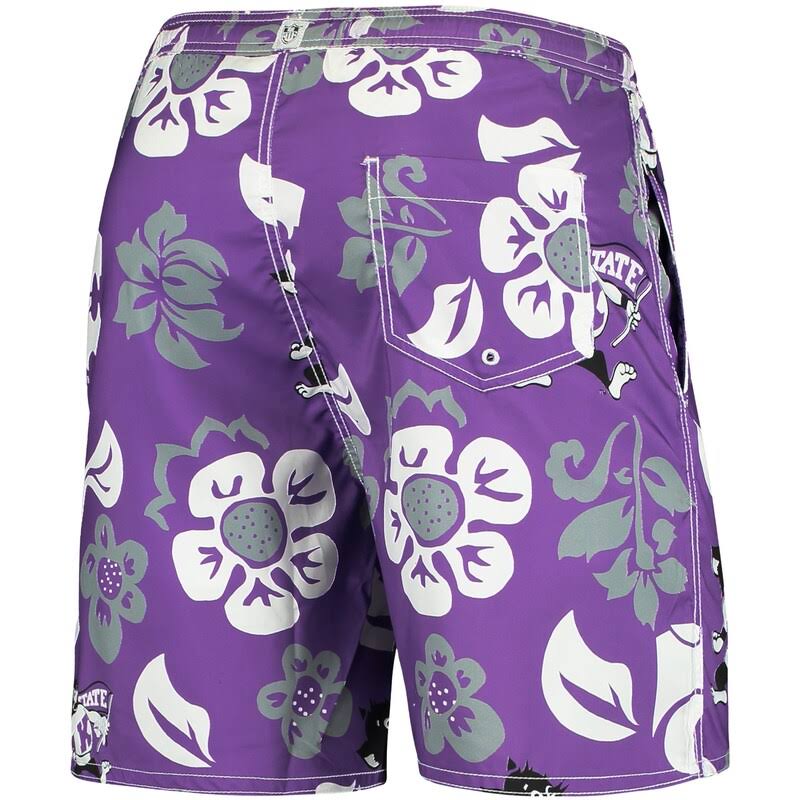Men&s Wes u0026 Willy Purple Kansas State Wildcats Floral Volley Logo Swim Trunks Size: Small