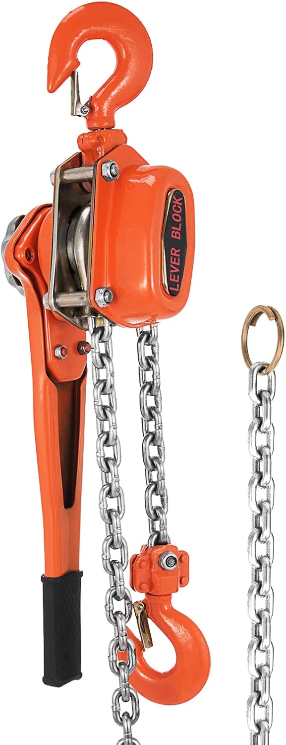 VEVOR Lever Chain Hoist, 1.5Ton 3300lbs Capacity Ratchet Puller with 10FT Max. Lifting Height, Come Along 2 Heavy Duty Steel Hooks, Manual Handling Tool for Cargo Moving in Construction, Warehouse