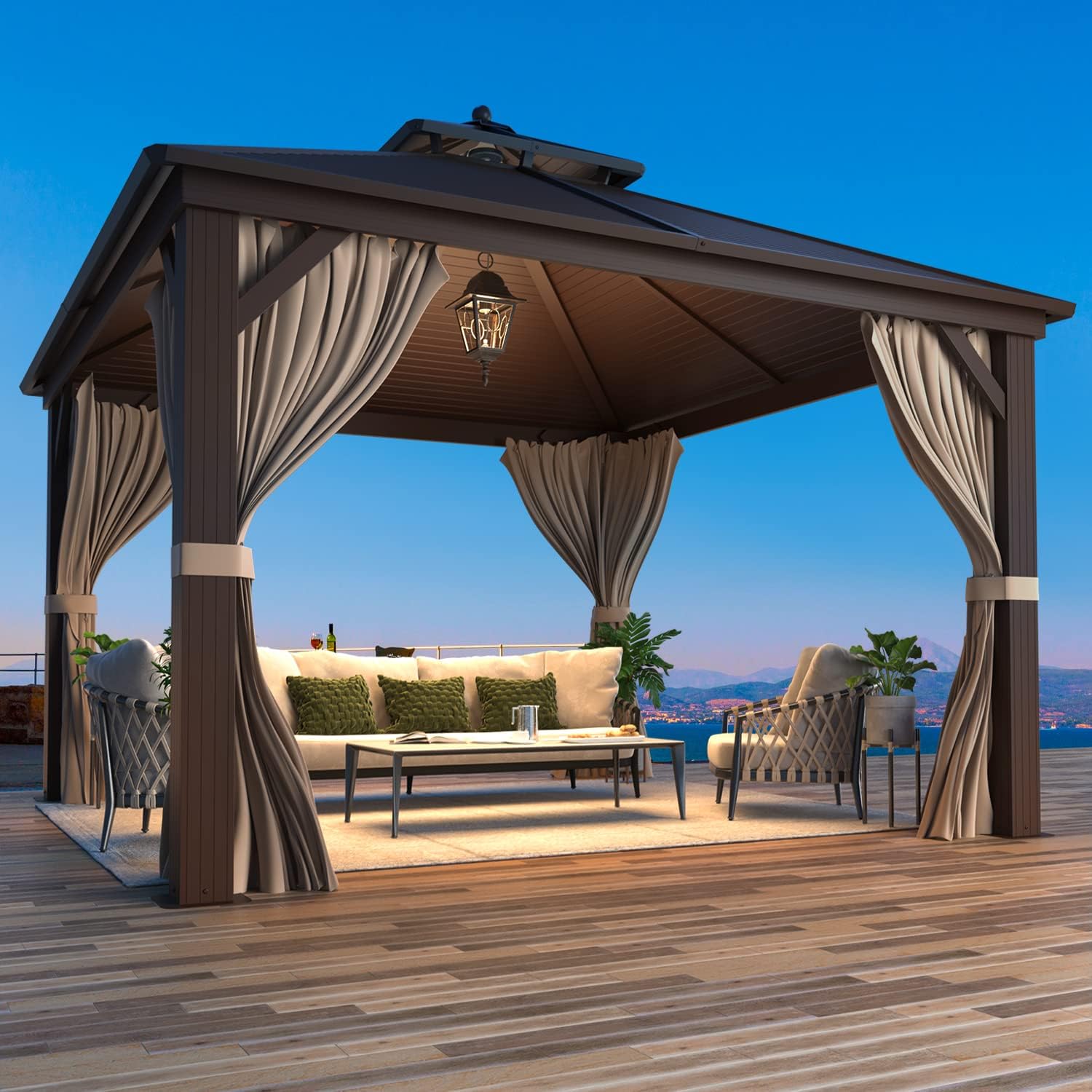 EROMMY Hardtop Gazebo Galvanized Steel Outdoor Gazebo Canopy Double Vented Roof Pergolas Aluminum Frame with Netting and Curtains for Garden,Patio,Lawns,Parties (10'x 13')