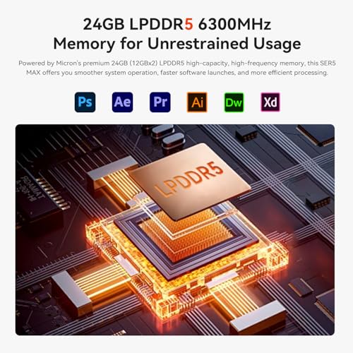 Beelink SER5 MAX Mini PC, AMD Ryzen 7 6800U (8C/16T, up to 4.7GHz), 32GB LPDDR5 500GB M.2 NVMe SSD, Mini Desktop Computer 4K@60Hz Triple Output/DP/HDMI/Type-C/WiFi 6/BT5.2/Gaming/Home