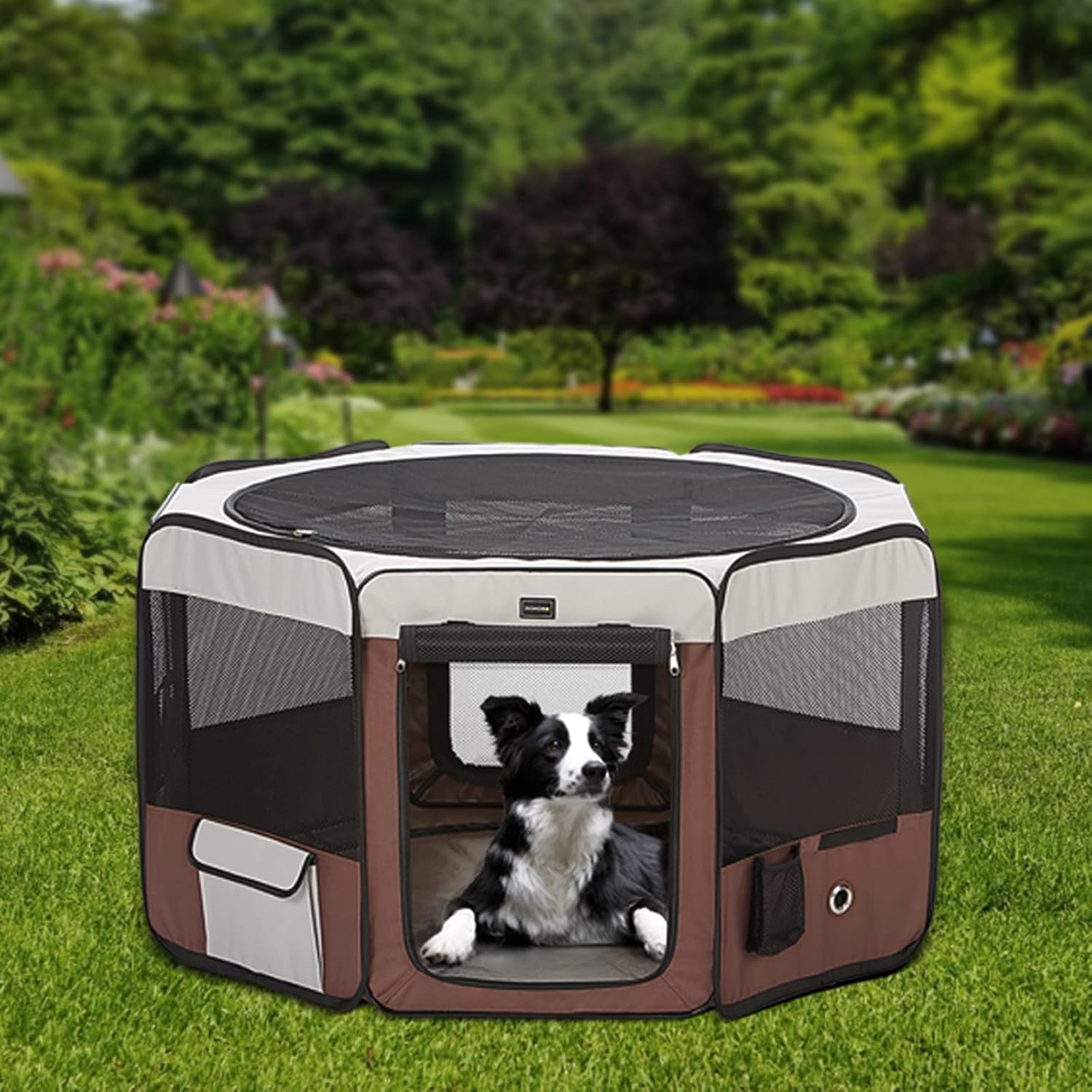 DONORO Dog Playpen 46 Portable Pet Play Pens for Small Medium Dogs, Cat Playpen Indoor/Outdoor with Carring Case, Removable Zipper Top and Bottom