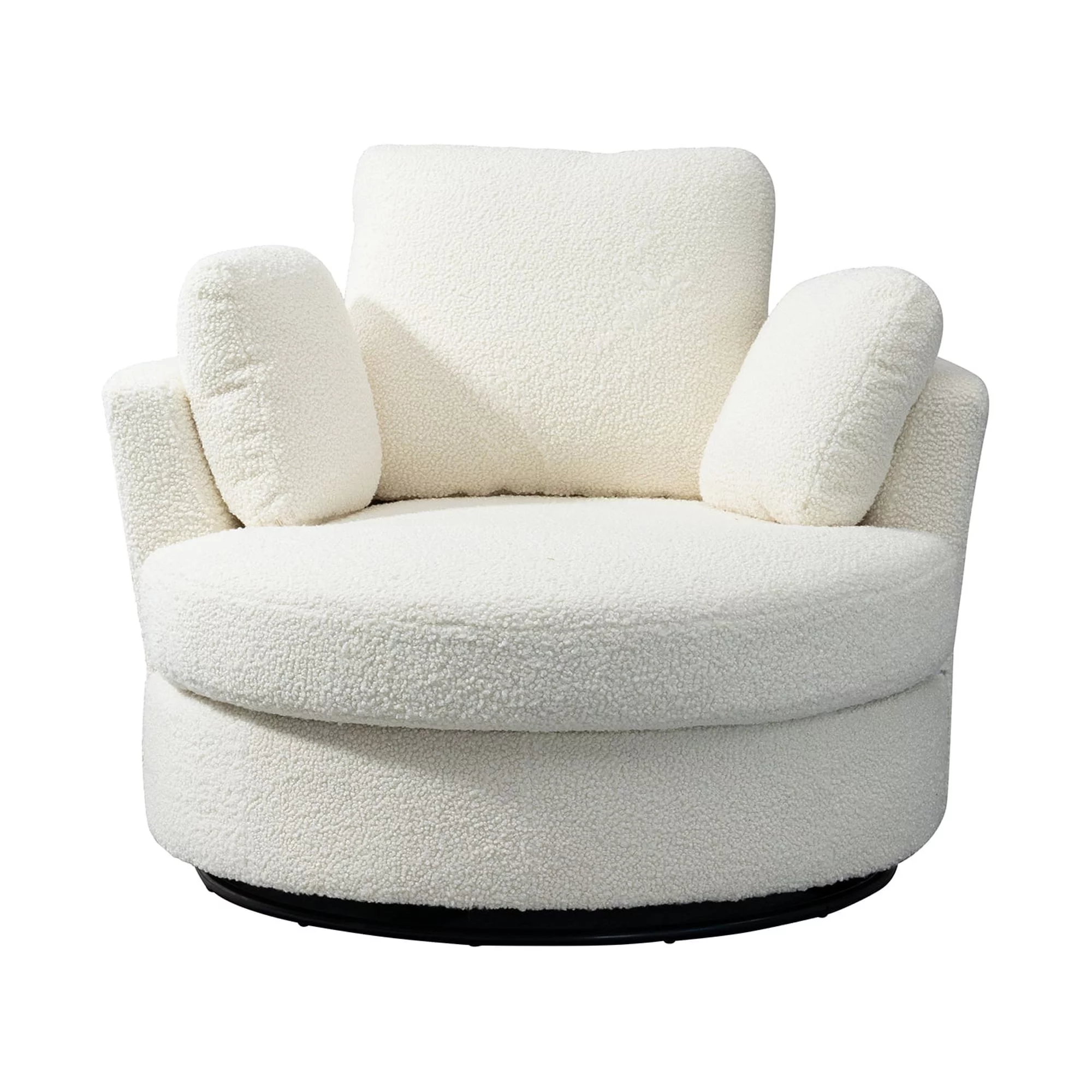 42.2"W Swivel Accent Barrel Chair And Half Swivel Sofa With 3 Pillows 360 Degree Swivel Round Sofa Modern Oversized Arm Chair Cozy Club Chair For Bedroom Living Room Lounge Hotel, Ivory Boucle