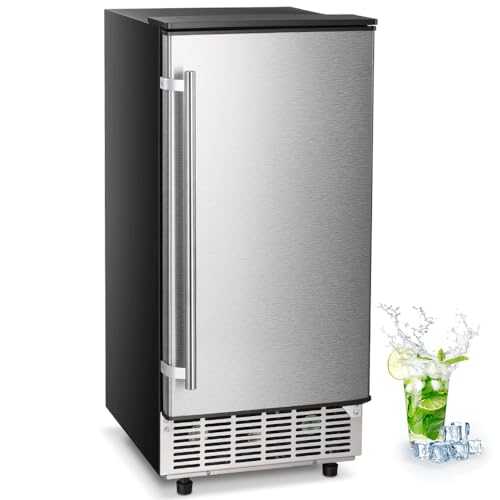 Joy Pebble Commercial Cube Ice Maker，Built-in Ice Maker Machine, 80lbs/Day, 40 Ice Cubes/Cycle, Reversible Door, Drain Pump, 24H Timer & Self-Cleaning, Under Counter Ice Cube Machine for Home