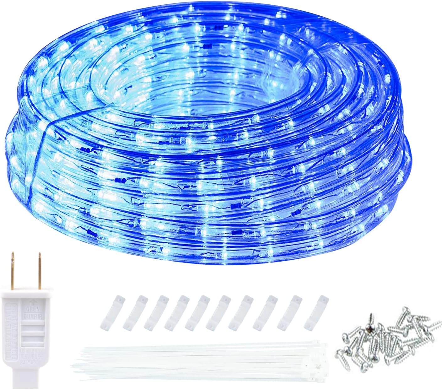 ollrieu 98.4ft Rope Lights Outdoor Waterproof,Daylight White LED Rope Lighting Indoor,Connectable,Plug-in 110V 6000K 360 LEDs,Flexible Light String for Patio Bedroom Camping Ceiling