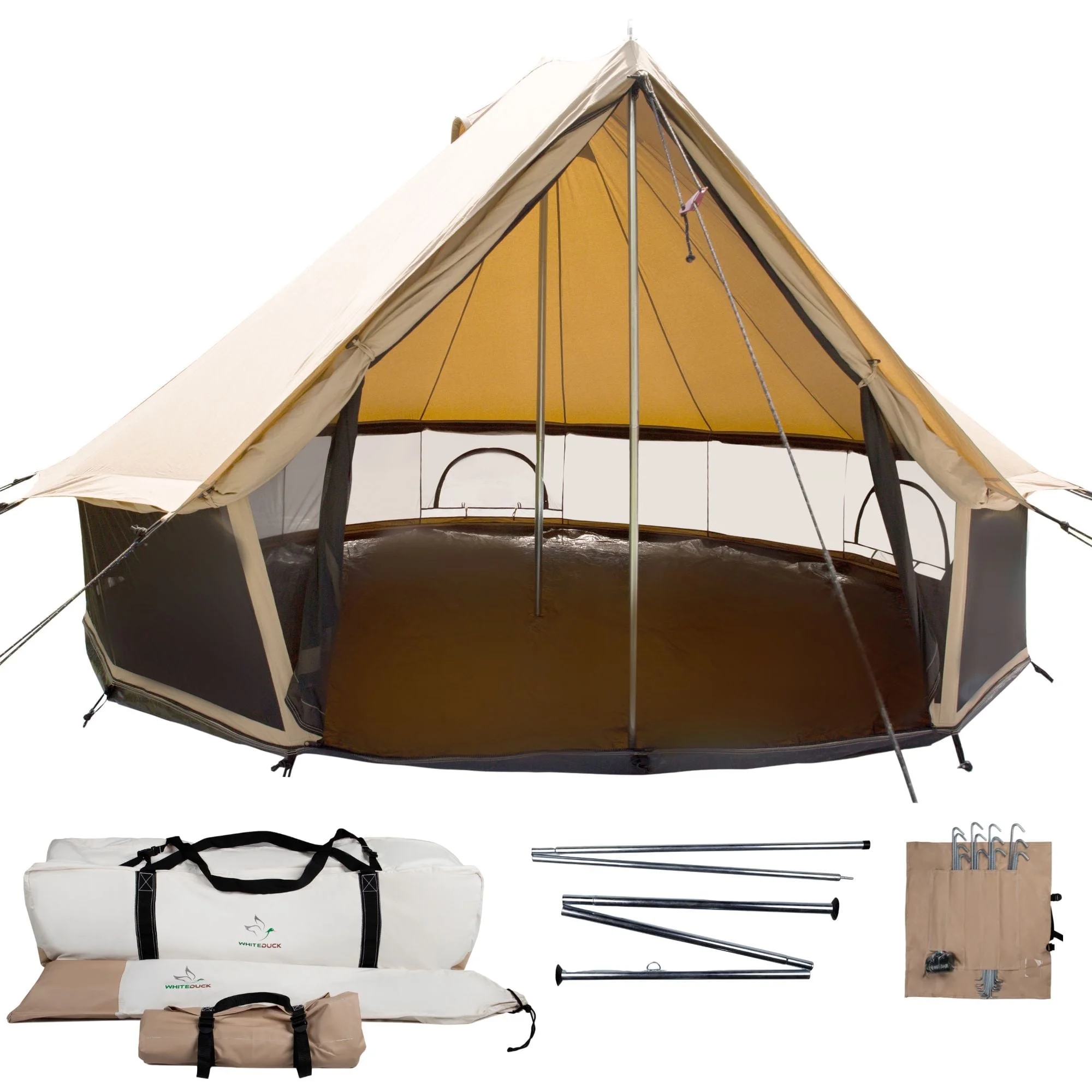 WHITEDUCK Regatta Canvas Bell Tent w/Stove Jack, Sandstone Beige, 13', Water Repellent 4-Season Camp