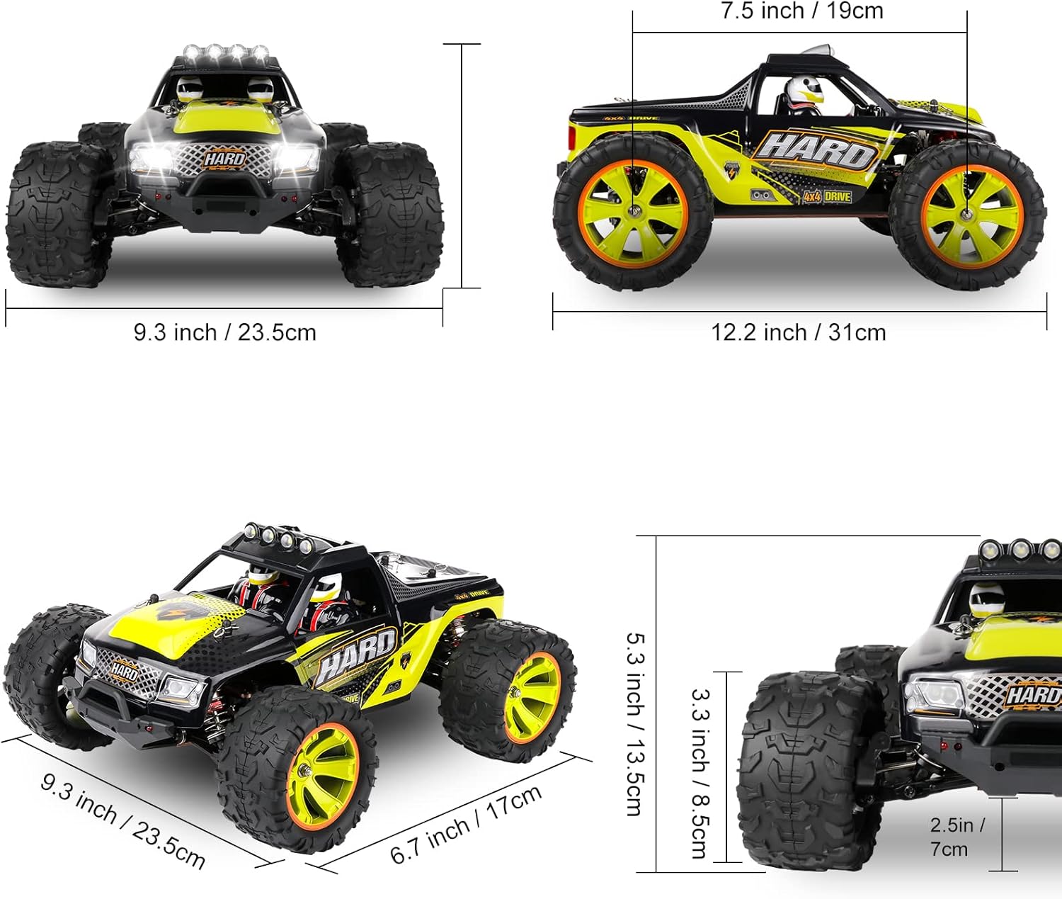 1:14 Scale Fast Remote Control Car for Adults-4WD RC Car Adjustable High Speed 50+km/h-All Terrain RC Monster Truck with 550 Motor & 3 x High Capacity Batteries for 60 mins Play