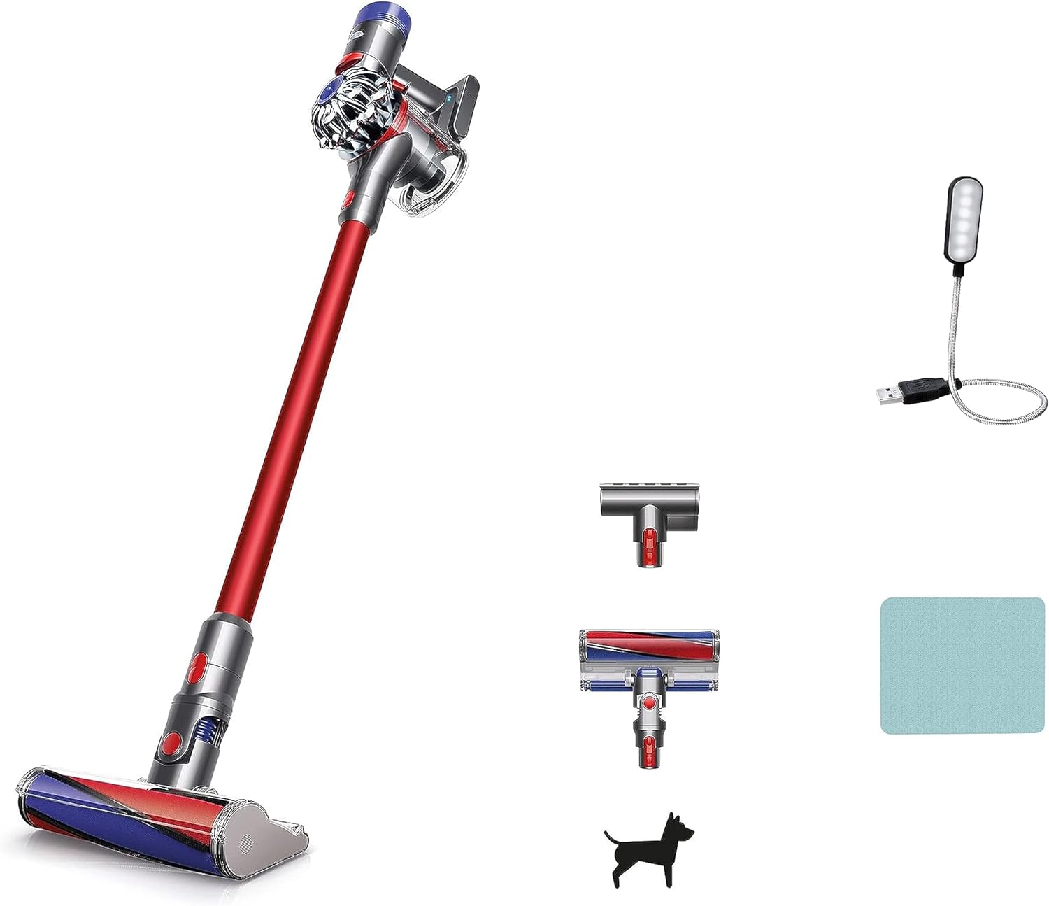 Dyson V8 Fluffy Cordless Stick Vacuum Cleaner, Red + Accessories