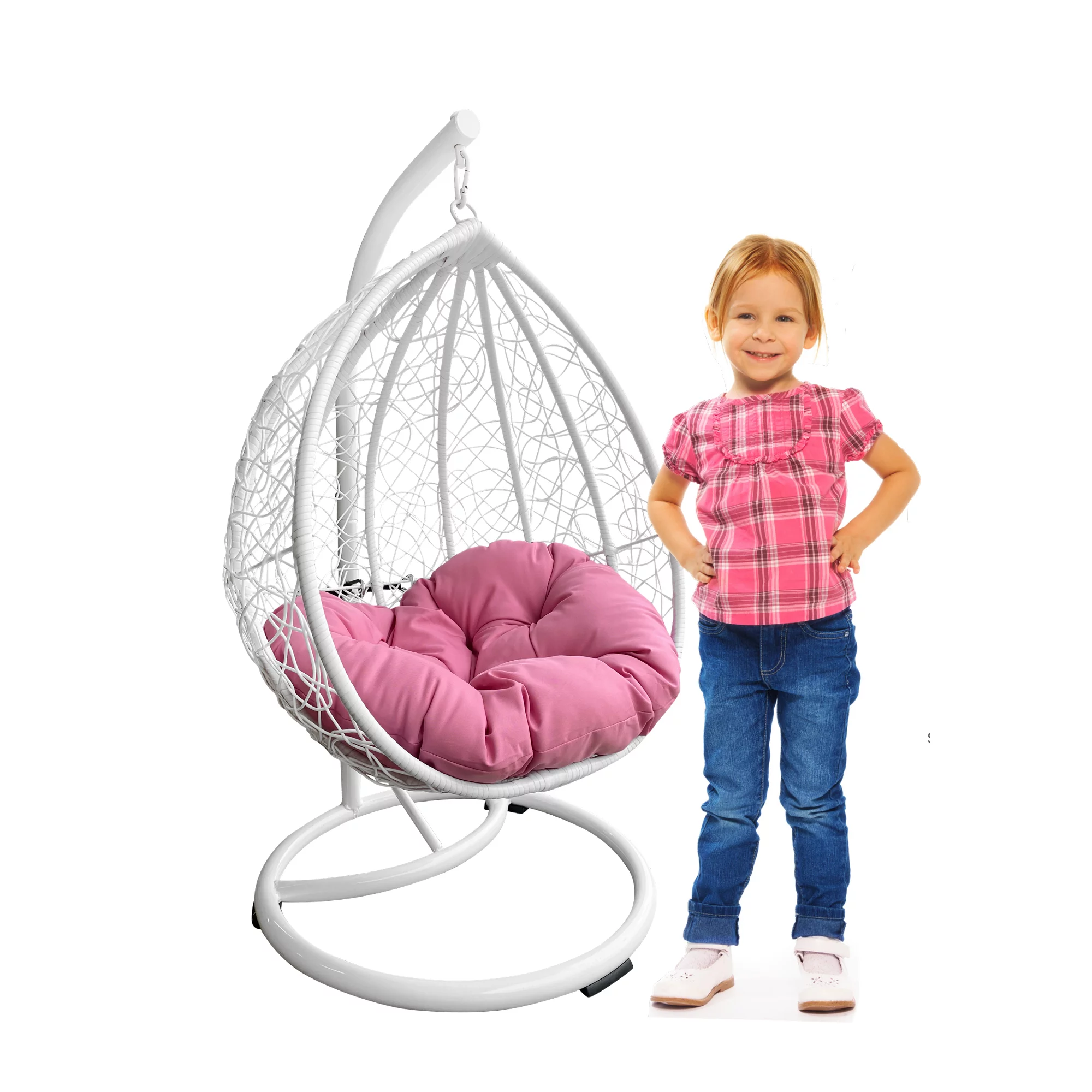 M&M Sales Enterprises Polyester Hanging Egg Chair with Cushion and Stand - White