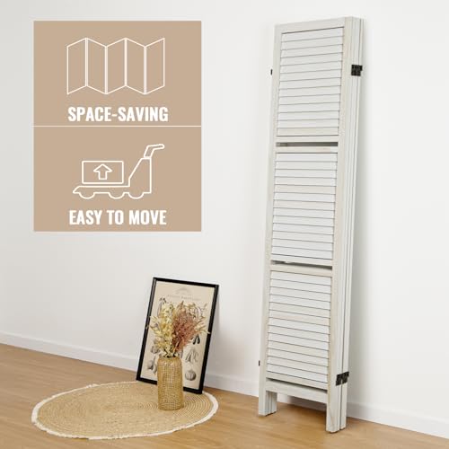 Room Divider with Shelves, Privacy Screen, Room Dividers and Folding Privacy Screens, 5 Panel Wood Temporary Wall Partition Separation Separator, Coconut