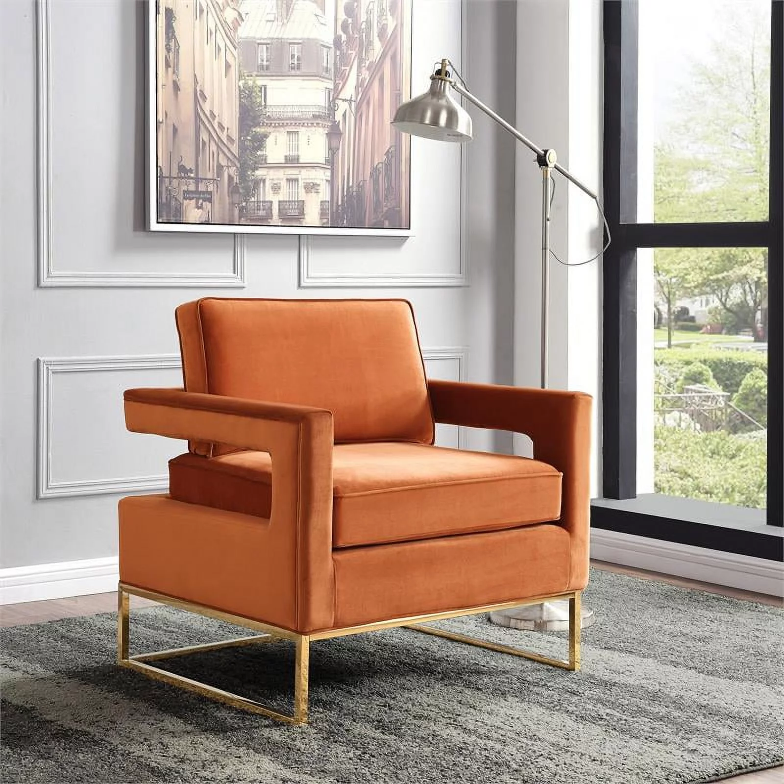 Meridian Furniture Noah 19"H Velvet Accent Chair in Cognac and Gold